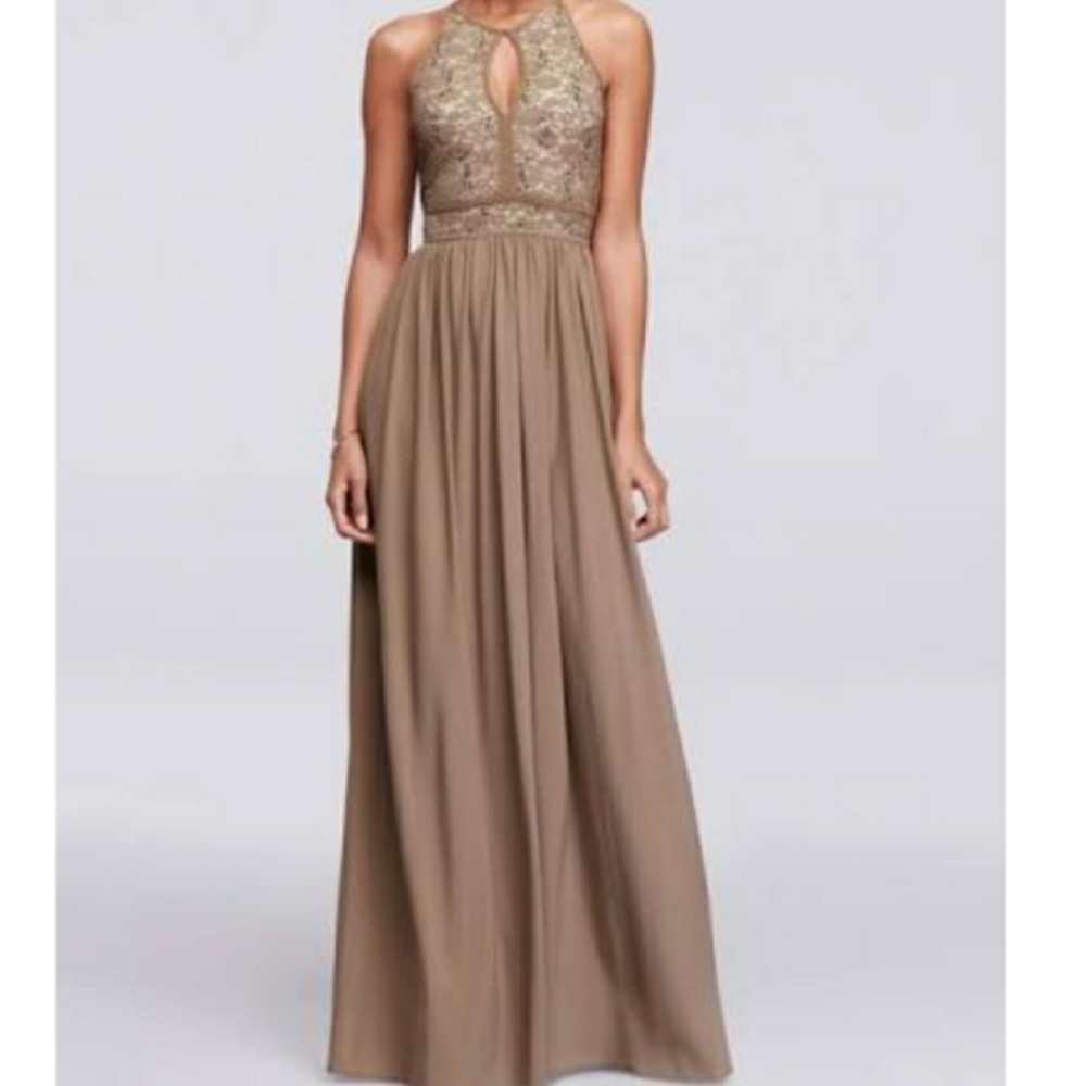 Lace keyhole tieback halter dress